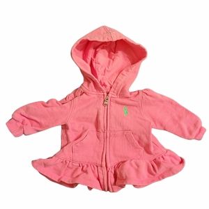 Ralph Lauren Pink Zip-up Hoodie with Peplum Hem White Label Size 3 months